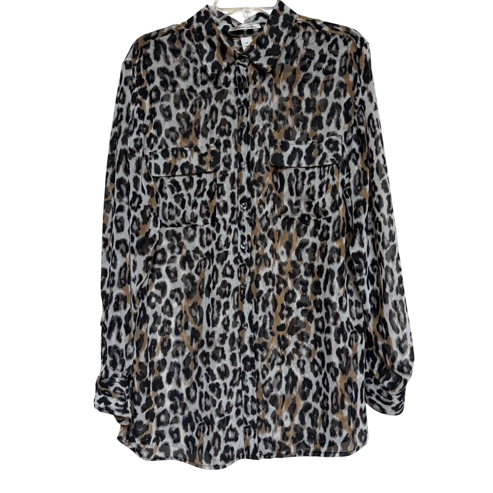 Kenneth Cole New York Animal Leopard Print Button Down Shirt Luxe Glam Chic New